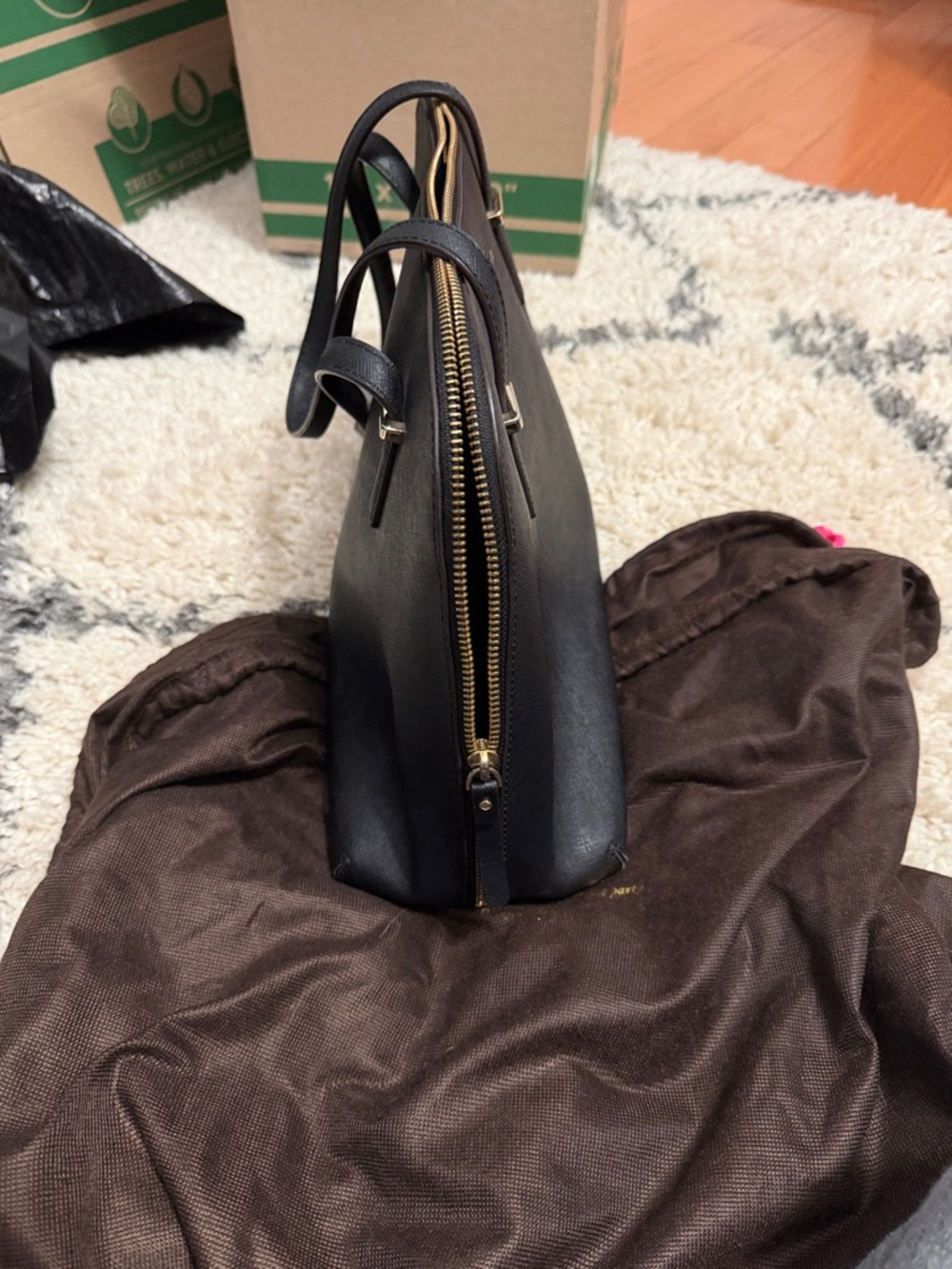 kate spade black leather satchel with gold hardware - Picture 6 of 6